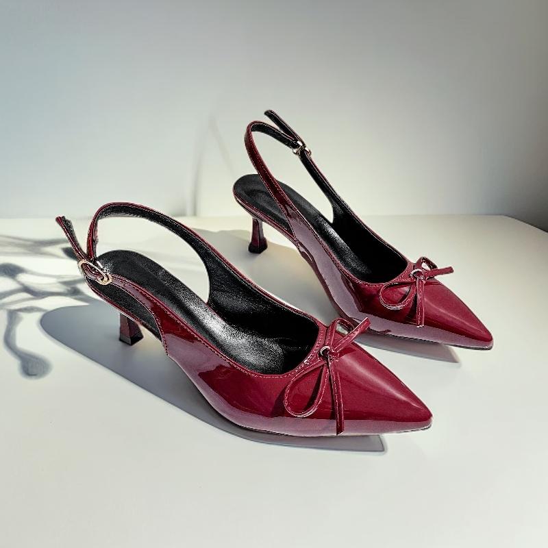 Fashion Summer Pointed Toe Women High Heels Fashion Butterfly-Knot Female Pumps New 2025 Footwear Slingbacks Ladies Mid Heels Sandals