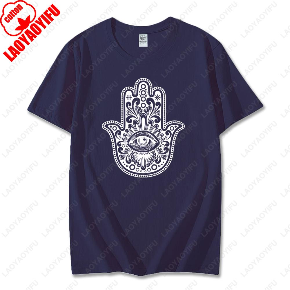 Men Women Hamsa Hand TShirt with Eye Protection Graphic Printed Tees Classic Fashion Cotton Streetwear Unisex Casual Design Tops