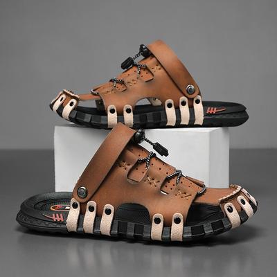 Big Size 46 Luxury Men Leather Slippers Sandals Comfortable Breathable Casual Shoes Men Fashion Sneakers Leisure Men Slippers Slides Footwear Male