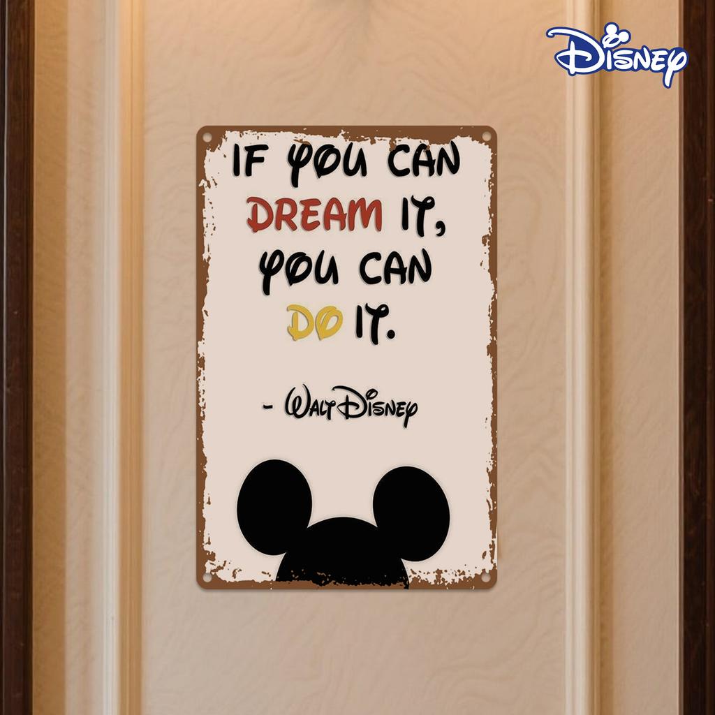 2D Flat, 1pc Disney Vintage Mickey Mouse & Walt Disney Quote Metal Sign - 20.32x30.48 cm Retro Iron Wall Decor with Iconic "If Y
