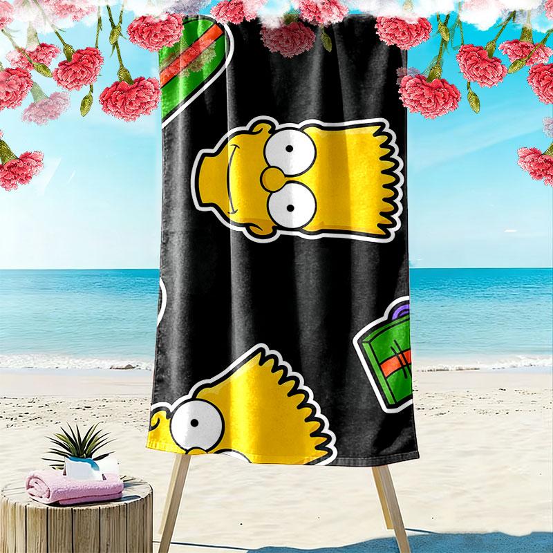 Bart Simpson Print Beach Towel, Large Soft Quick Dry Towel for Beach Camping Swimming
