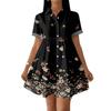 Women’s Casual Loose Fit Shirt Dress Button Down Stand Collar Short Sleeve Relaxed Tunic Dress with Geometric Print