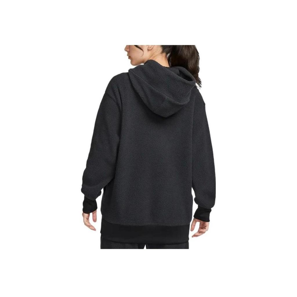 Nike Solid Color Sports Casual Hoodie With Sherpa Fleece Long Sleeve Women Tops Black DQ6841-010