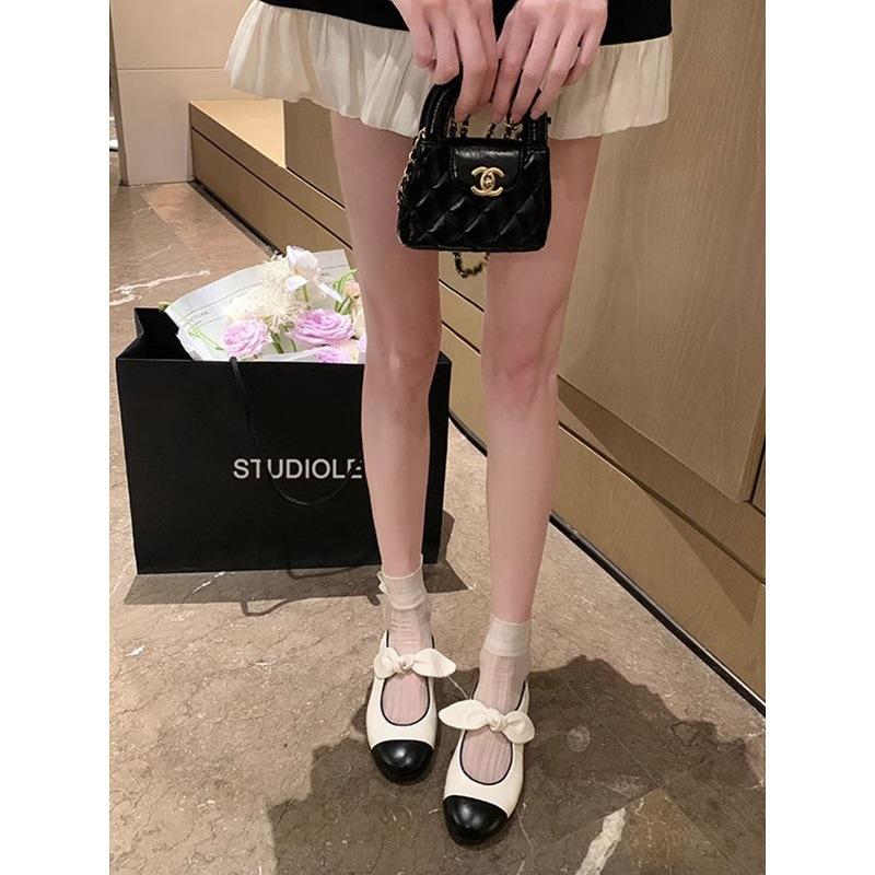 Leather~ Inner Height Increase 5cm Small Fragrant Mary Jane Shoes Women's Ballet Flat Shoes French High-end Single Shoes Women