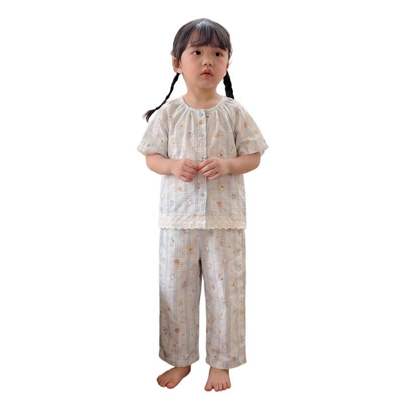 Hey Sweetheart Summer Cotton Gauze Curls Parent-Child Home Wear Set for Kids