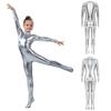 Long Sleeve Front Zip Metallic Footed Bodysuit for Girls Shiny Unitard Jumpsuit Stage Performance Dance Competition
