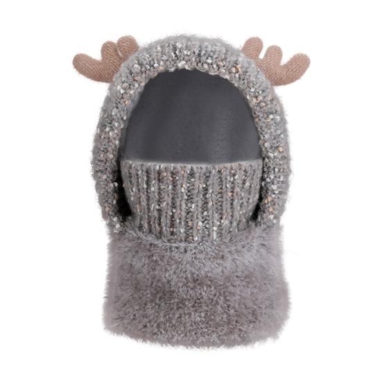 

Kids Hat Hooded Scarf Headgear with Full Face Guard Cartoon Deer Ear Design Cold Weather Adjustable Neck Warmer Winter Headwear сірий