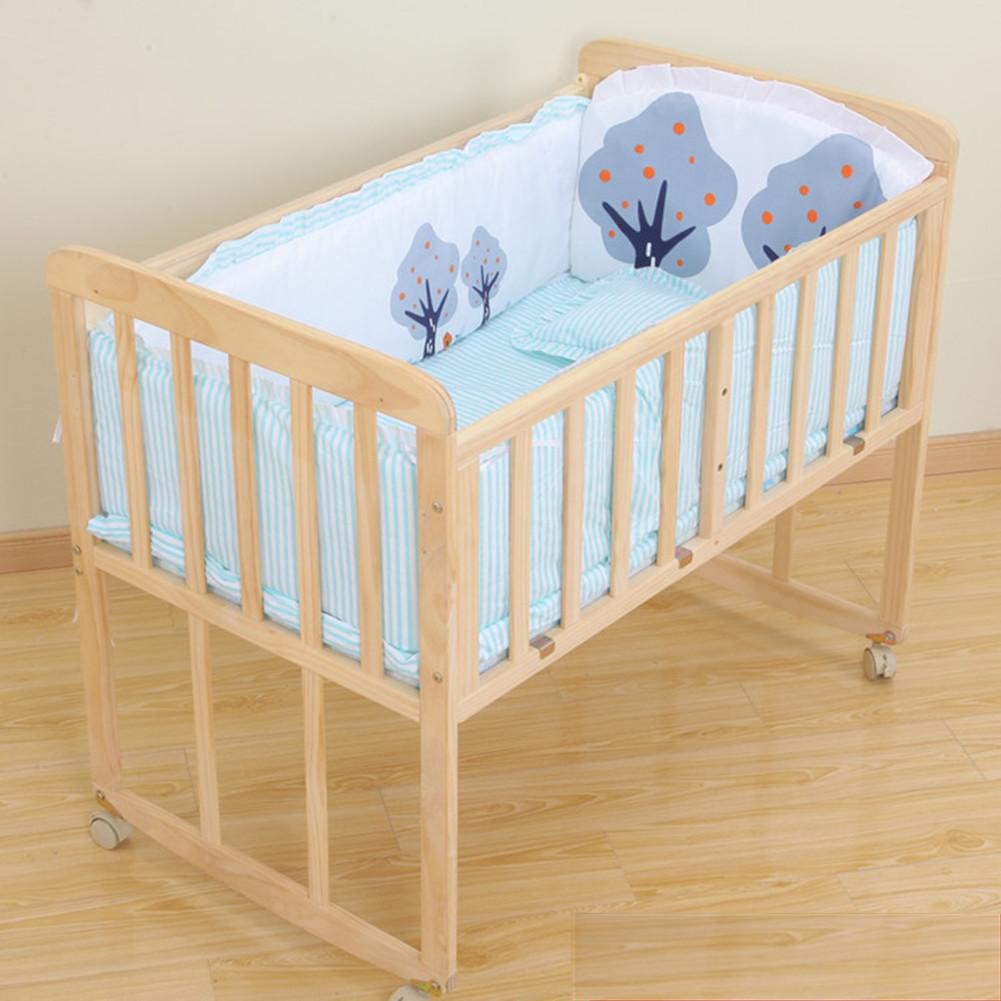

5Pcs Cartoon Animated Crib Bed Bumper 100 Cotton Comfortable Children s Bed Protector Washable Set Small tree90*50#0