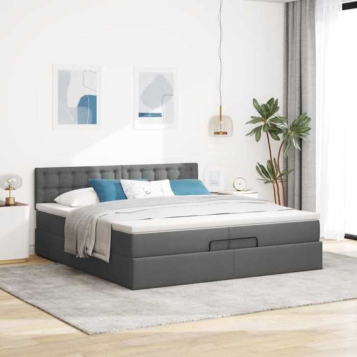 VidaXL Ottoman Bed Frame with Mattress Dark Grey 200x200 Cm Fabric 3311651