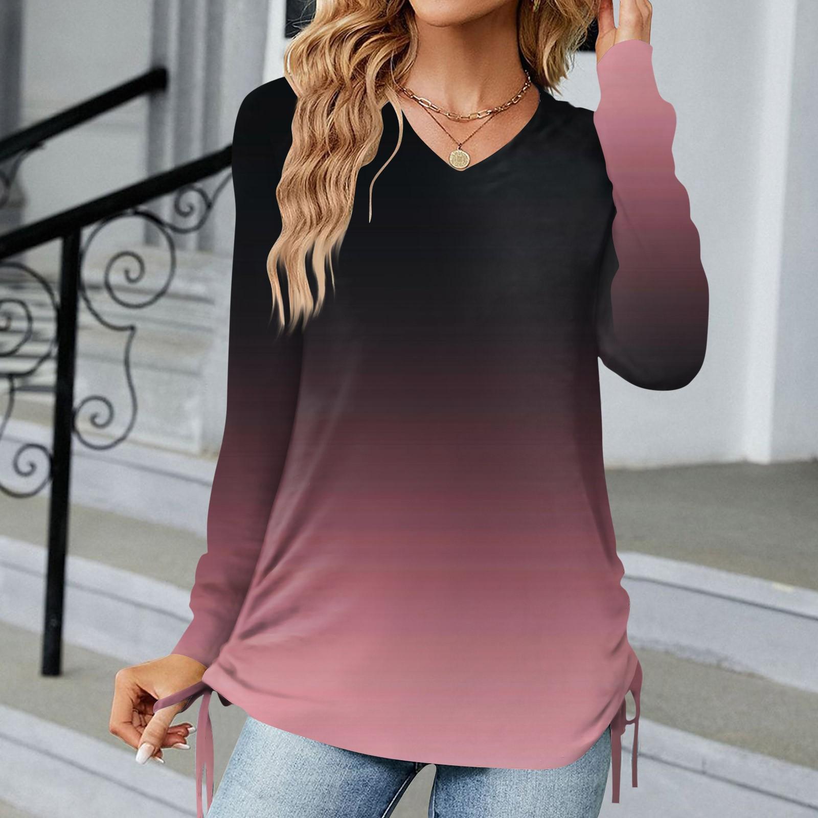 

Женская модная повседневная плиссированная свободная футболка с длинными рукавами и v-образным вырезом с принтом