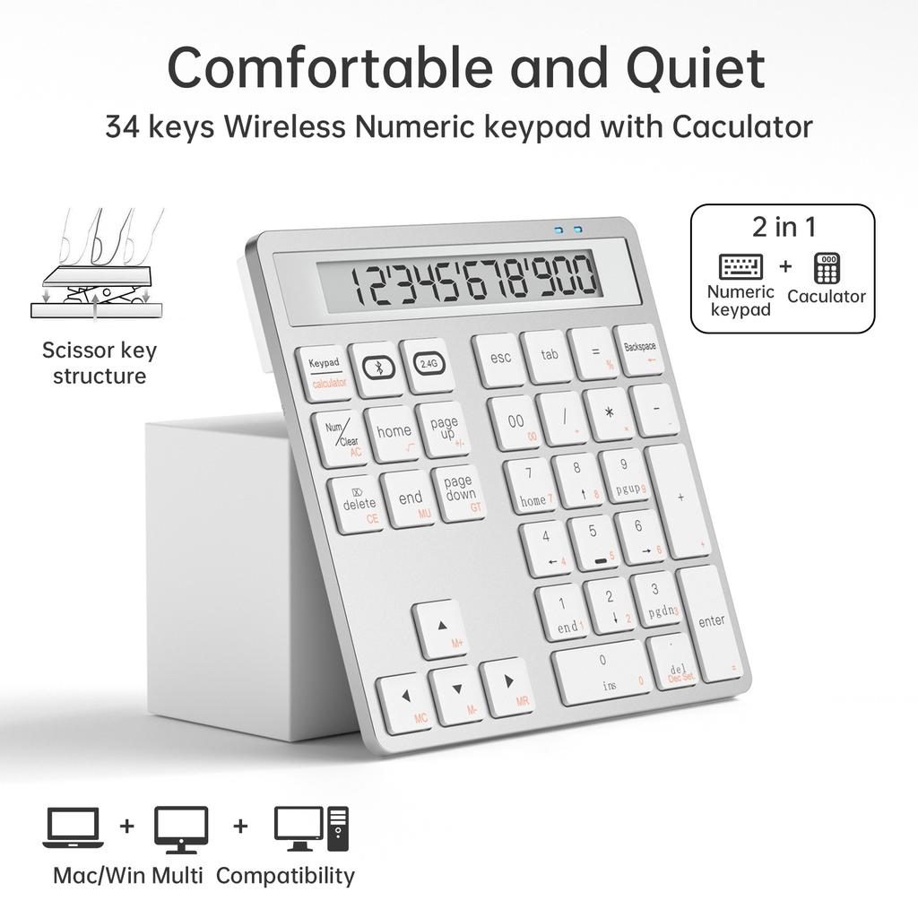 34Key External Numpad Teclado  Numerique 2.4G Wireless Numeric Keypad Programmable Numeric Keyboard with Display