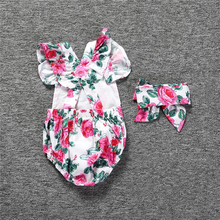 Fashion Sweet Newborn Baby Girl Romper Bodysuit Jumpsuit Clothes Outfits 2PCS Set 0-24M