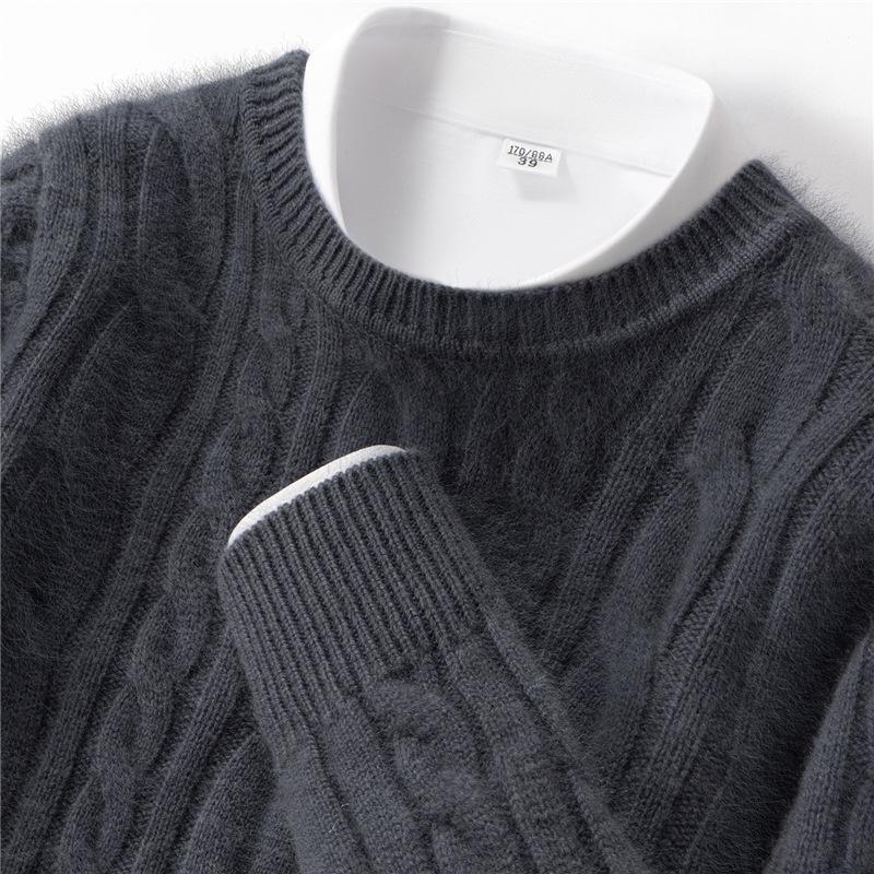 Men's Vintage Cable Knit 100% Pure Cashmere Sweater - Heavyweight, Crew Neck, Light Luxury Texture