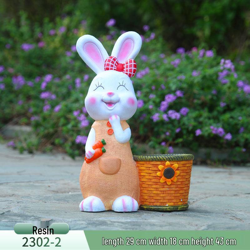 Outdoor Cartoon Rabbit Garden Decoration - Animal Flower Pot Sculpture for Kindergartens and Courtyards
