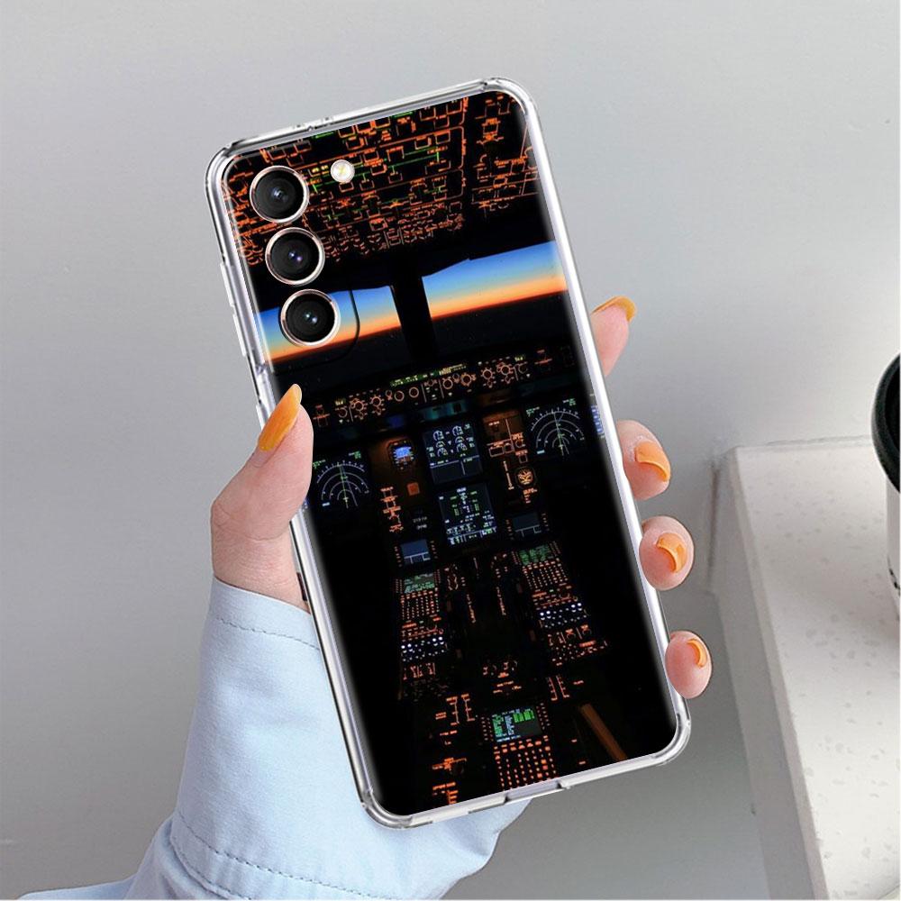 Clear Case For Samsung Galaxy S22 S20 FE S21 S23 Plus Note 20 10 Phone Shell Aviation Aeroplane Helicopter Cockpit Instrument