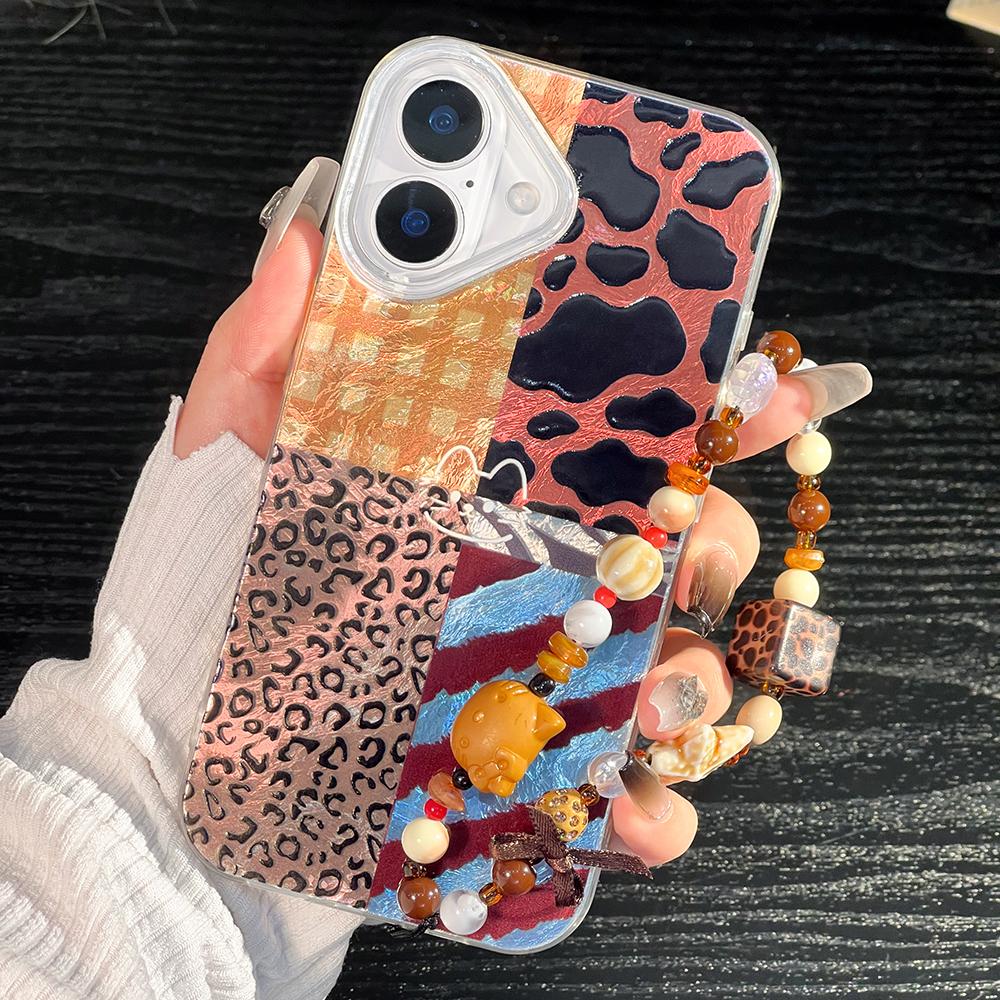 Bracelet Chain Lanyard Phone Case For iPhone 16 Pro Max Funda iPhone 11 13 15 14 12 Hard Plastic Shockproof Leopard Cover Coque
