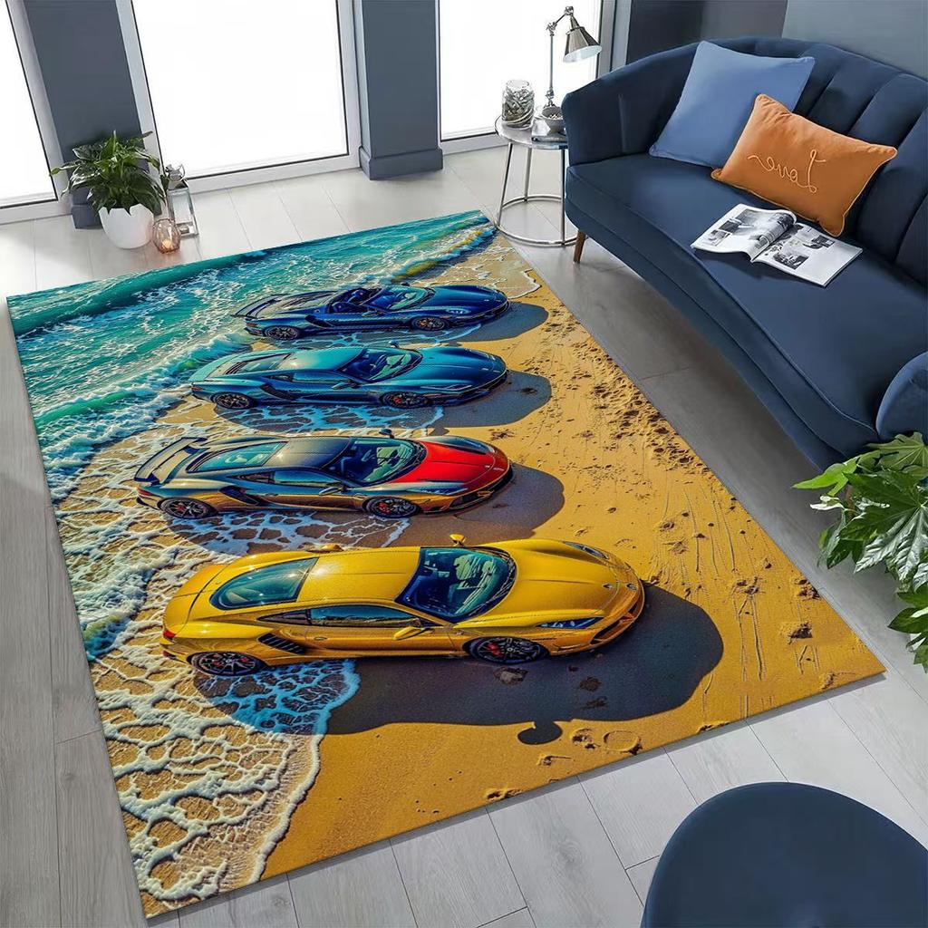 Alfombra Decorativa para Habitación, Sala de Estar, Sofá, Hogar, Felpudo, Alfombrilla de Piso Grande Antideslizante, Concepto Futuro Coche Deportivo Bicicleta de Carreras Motocicleta