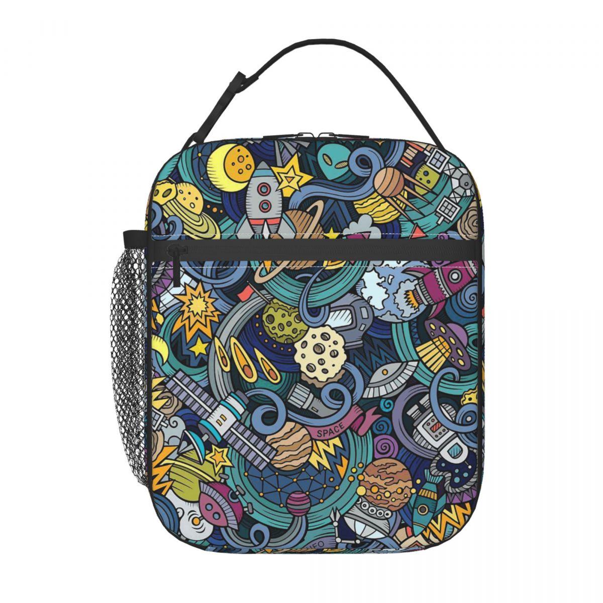 

Colour Alien Rocket Spaceship Pattern Insulated Lunch Bag for Women Kids Portable Food Boxes Thermal Lunch Box Tote One Size