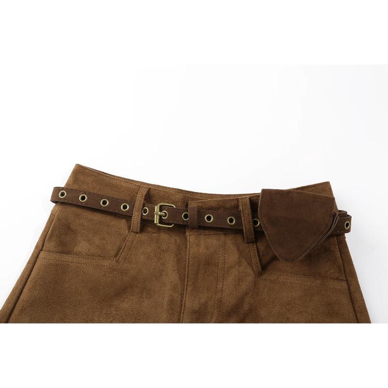 Pantalones Cortos de Ante Marrones Y2k para Mujer Vintage Harajuku Estéticos de Talle Alto Oversize
