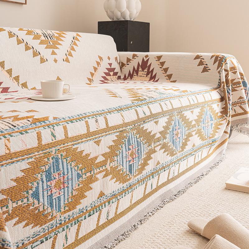 Bohemian Striped Printed Sofa Towel Multifunctional Chenille Knee Blanket for Home Office All-Inclusive Easy-Care Couch Covers