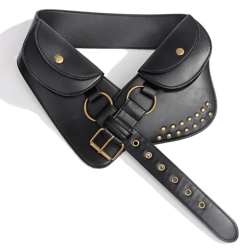 

Rivets Studded PU Belt with Coin Pouch Fanny Bag Belt Waist Strap For Jeans Pants Daily Wear and Formal Event 1 чёрный