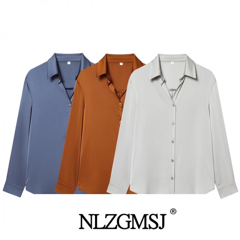 2025 Winter European Style Versatile Satin Shirt Medium