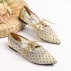 Fashion polka dot lace flat shoes woman pointed toe lace up summer shoes breathable mesh loafers women cutout mocasines big size 43