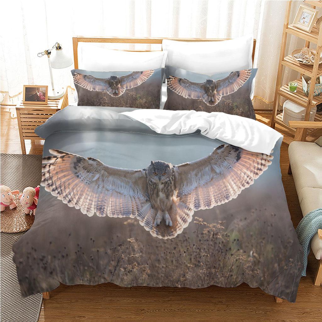 Eagle Duvet Cover Set King Queen Size Cute Grey And White Eagle Soars In The Sky Polyester Bedding Set For Kids Teens Adults