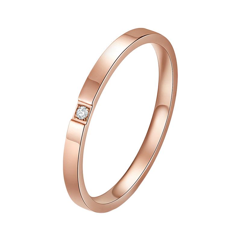 Rose Gold Titanium Steel Single Diamond Ring - Japanese & Korean Fashion for Women