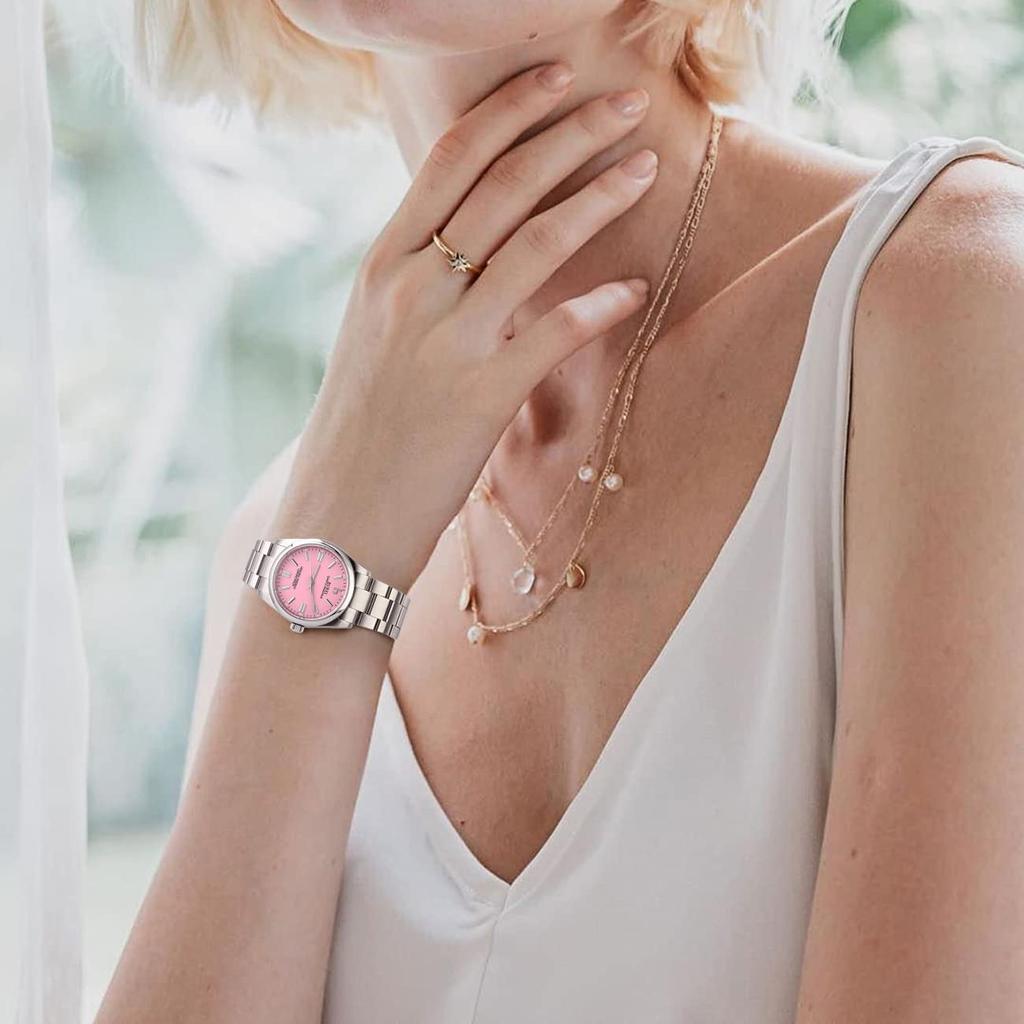 BUREI Women's Analogue Waterproof Quartz Couple's Watch, Popular, Simple, Silver/Green, Luminous