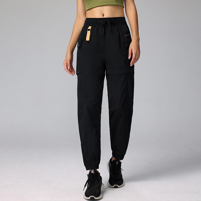 Wysoka talia Luźne ściągane Wiatroszczelne Damskie Skinny Codzienne Outdoorowe Konwertowalne Wiązane Spodnie Sportowe