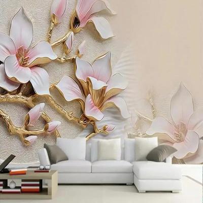 Fototapete 3D Geprägte Magnolienblüten Wandbild Modische Innenarchitektur Wohndekor Tapete