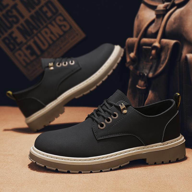 Work and labor insurance men's shoes spring big head leather shoes men's casual leather shoes thick sole heightening non-slip low top Martin shoes