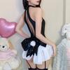 Sexy Lingerie Sexy Uniform Bunny One-piece Patent Leather Straps Cross Ruffle Rabbit Cos Nightclub Suit