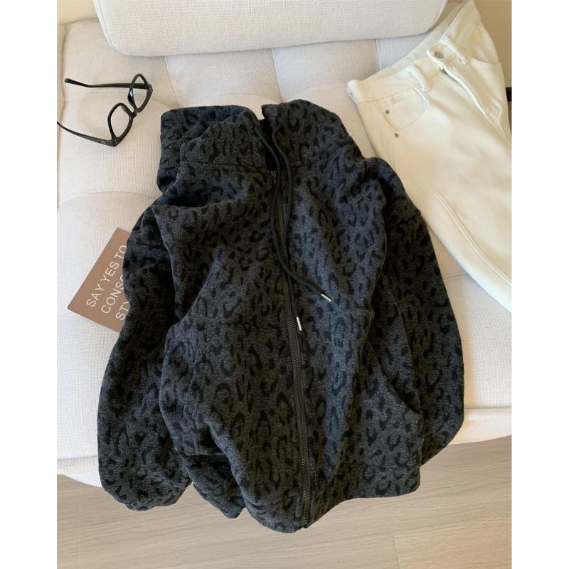 Coats for Women Jacket Autumn Winter Leopard Thickened Velvet Windbreaker Women Loose Casual Coat