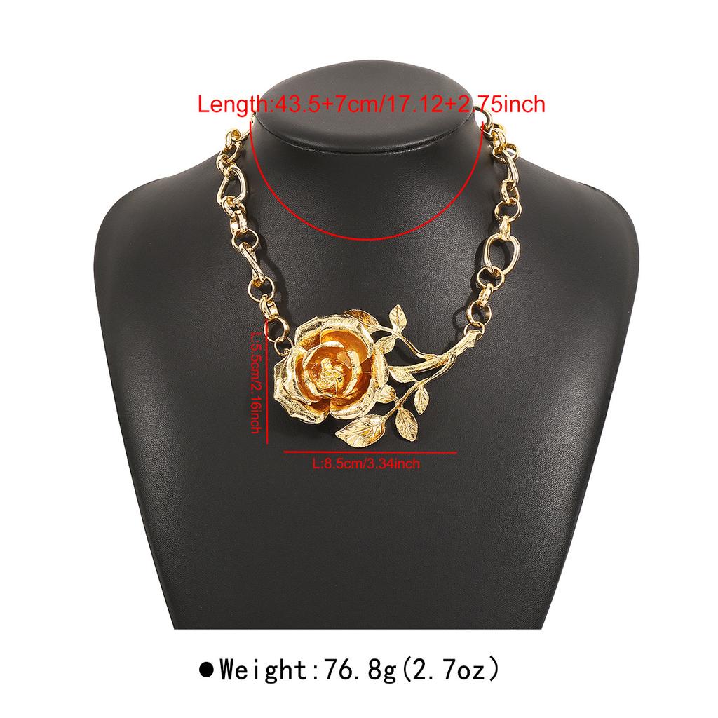 Tooxika Exaggerated Three-dimensional Metal Wind Collarbone Chain Sweet Cool Rose Flower Pendant Necklace Women