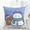C-Christmas Snowman Bear Pillow Cute Cushion Cover Daily Washable Linen Pillowcase Soft For Sofa Bed Home Room Decor