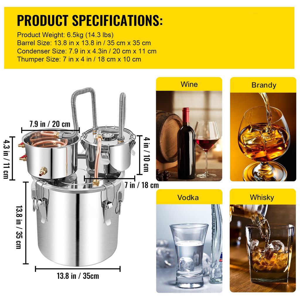 30L Alcohol Brewing Distiller DIY Moonshine Apparatus Stainless Steel Still Whisky Beer Brandy Home Appliance