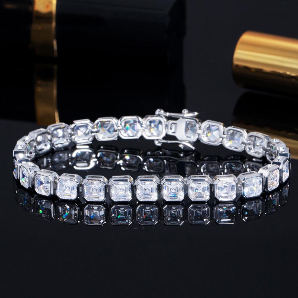

Pera Glitters Princess Cut Cubic Zirconia Silver Plated Tennis Chain Link Bracelets for Women Hip Hop Jewelry Accessories B211