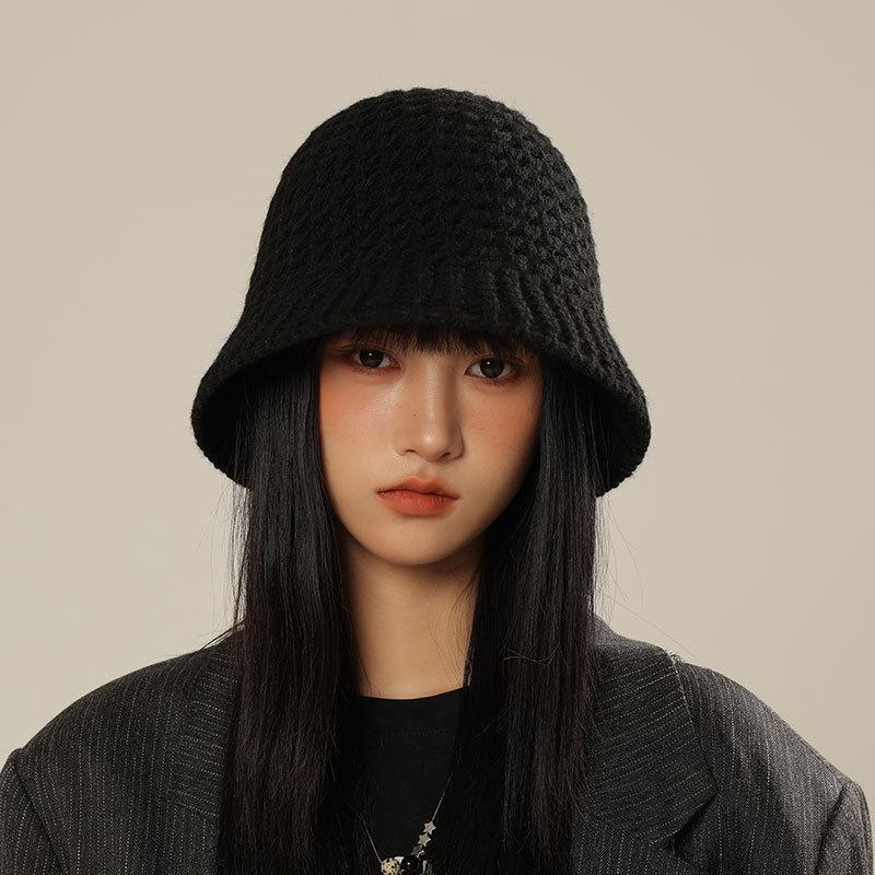 Autumn Winter Fisherman Cap, Korean Style Women'S Knitted Bucket Hat Small Face-Shown Design, Warm Uv Protection Hat Casual