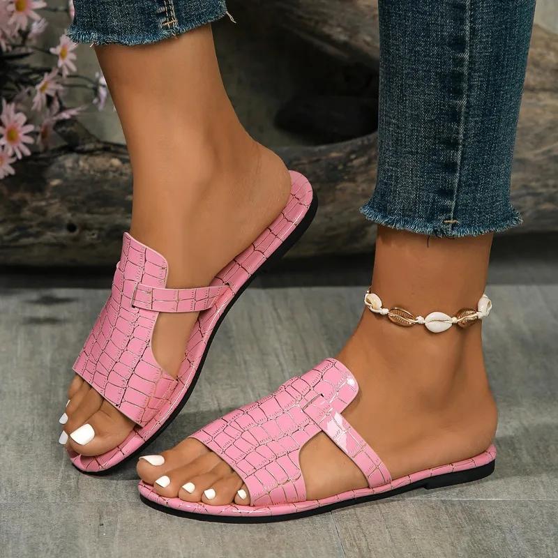 Letní Jednobarevné Ploché sandály Popula Outdoorové pantofle s otevřenou špičkou Plážové Dámské Boty Velké velikosti Zapatos De Mujer Slides