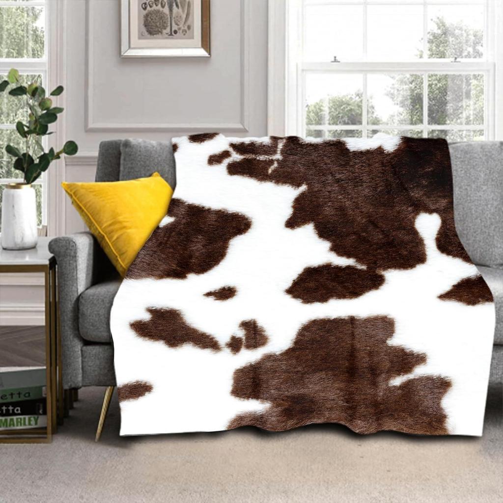 Cow Skin Texture Series Digital-printed Polyester Bedroom Velvet Flannel Cover Blanket Fleece Soft Sofa Cover Blankets for Beds