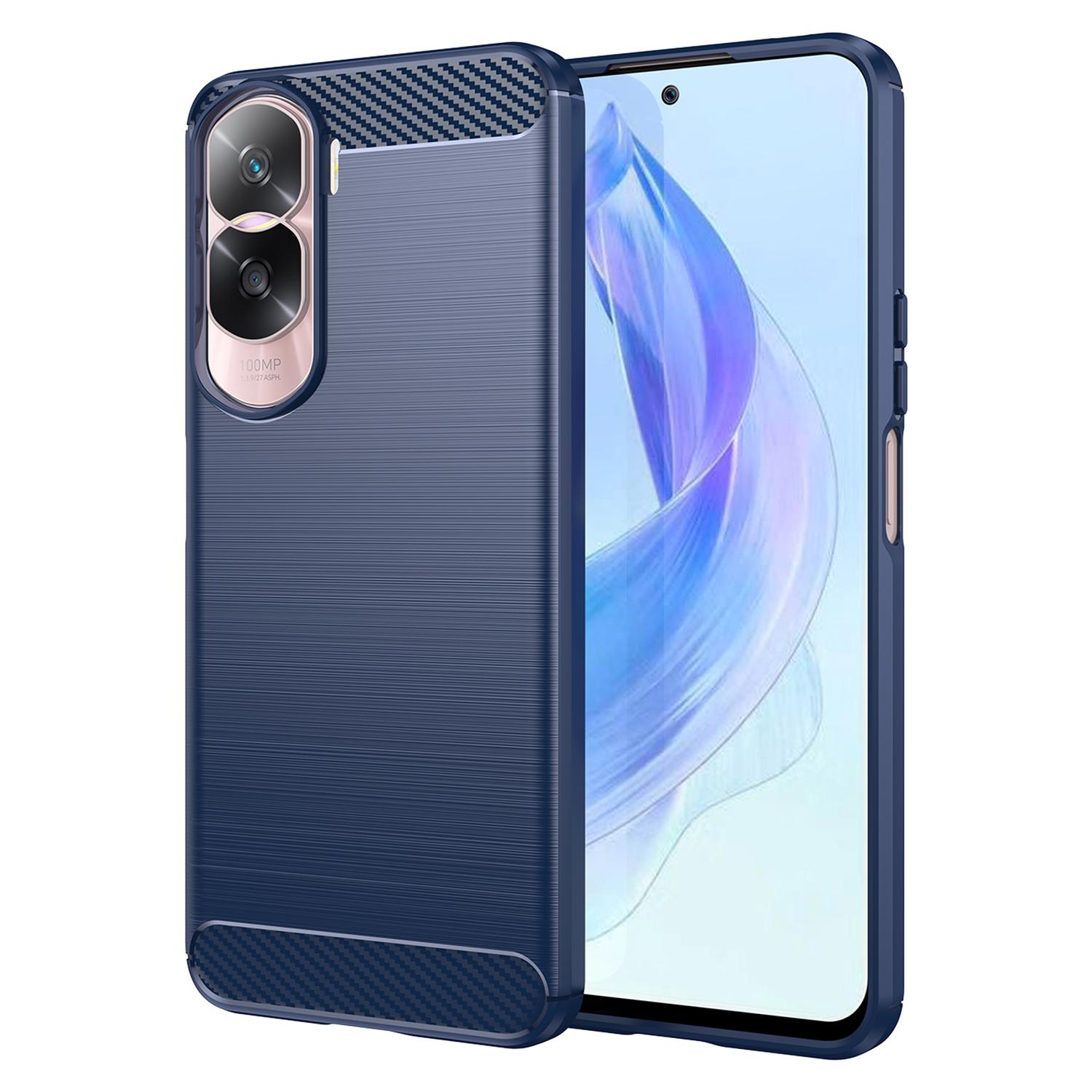 

Flexible TPU Carbon Fiber Phone Case for Honor 90 Lite 5G/X50i 5G,Non-Slip Brushed Surface Back Cover Blue