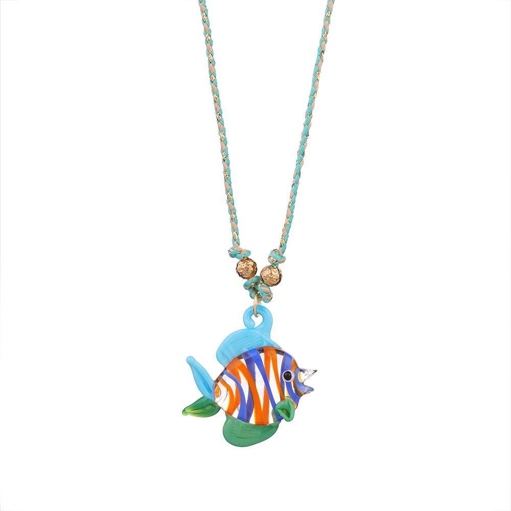 Elegant Fish Pendant Necklace Adjustable Rope Chain Unique Marine Organism Glass Charm Choker Fashion Accessory Present Jewelry