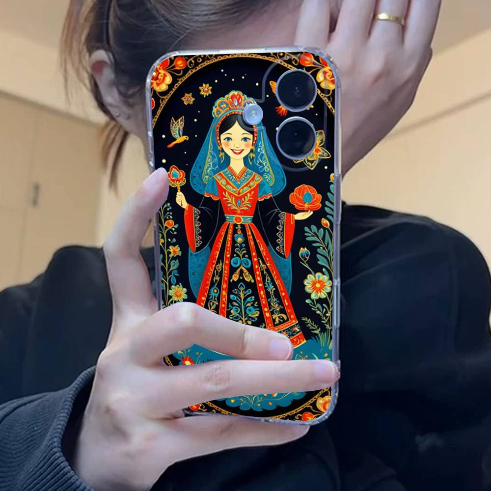 Russian Traditional Transparent Phone Case For iPhone 17 16 15 11 12 13 14 Pro Max Mini Soft TPU Silicone Plus