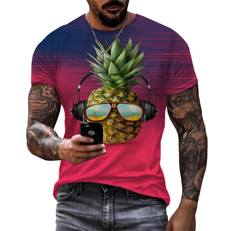 Hip Hop Pineapple Print T Shirt for Men Cool Graphic Streetwear Short Sleeve T Shirts Harajuku Trend Plus Size Breathable Tees