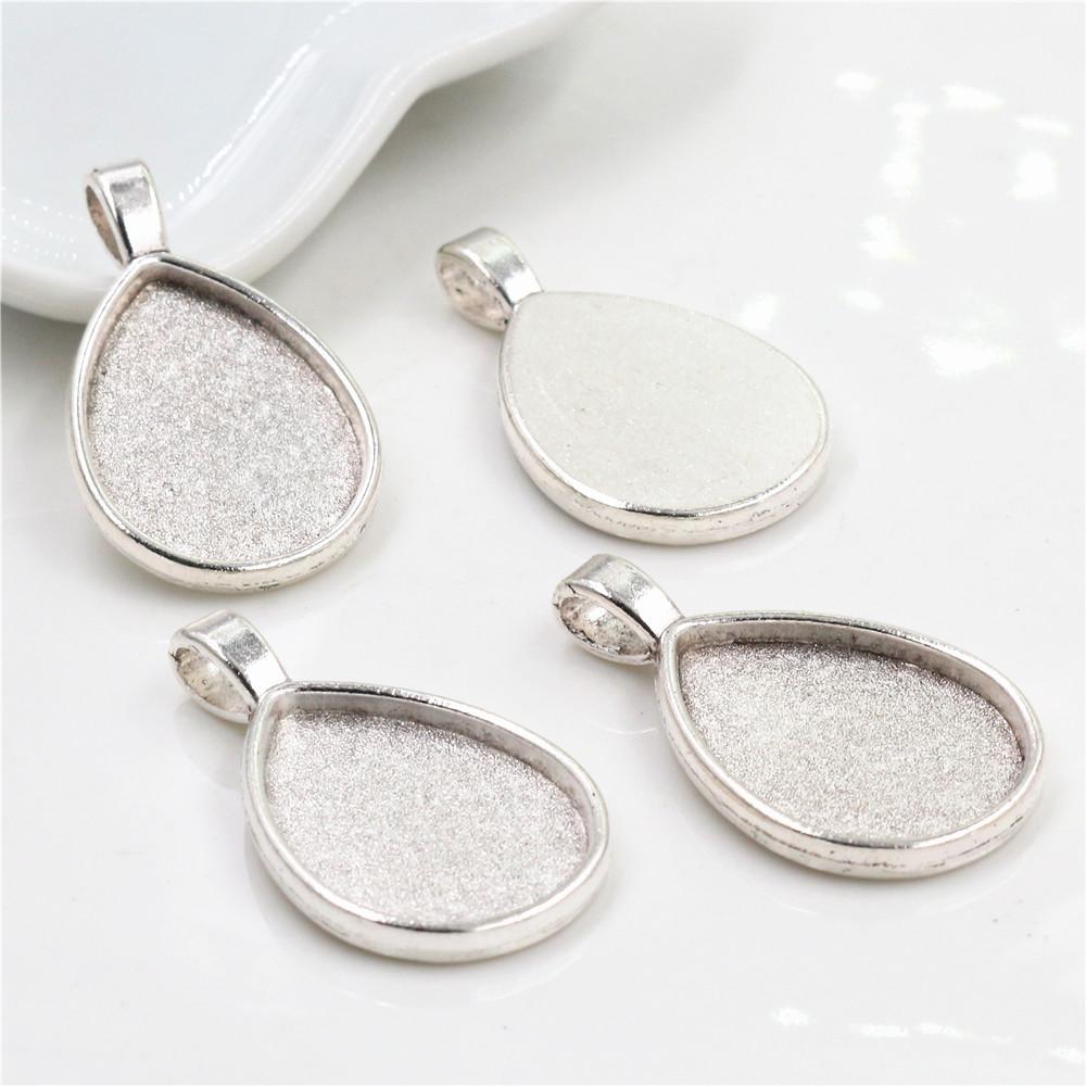 10pcs 18x25mm Inner Size Antique Bronze Silver Plated Drop Style Cameo Cabochon Base Setting Charms Pendant necklace findings