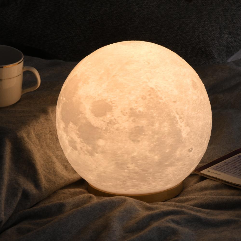 

3D-настольная лампа Creative Moon, ночник «Планета» для спальни из цельного дерева, светильник для кормления, декоративная настольная лампа, зарядный атмосферный светильник