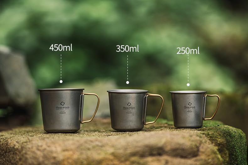 Caneca de Titânio Thous Winds, Caneca Individual, Caneca para Exterior, Titânio, Leve, Durável, Fogo Aberto, Estilosa, Acampamento Solo, Acampamento, Inclui Saco de Armazenamento em Rede