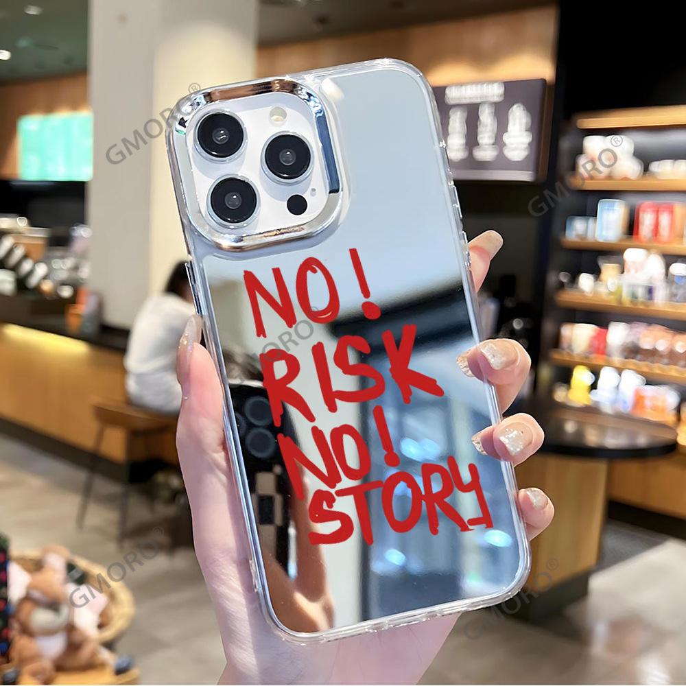 Cool personality text NORISK slogan mobile phone case iPhone16 makeup mirror case Apple 17 foreign trade hot sale